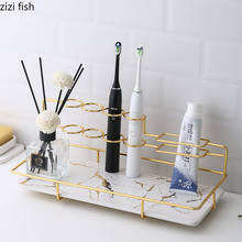 Marbling Rectangular Metal Rack Bathroom Electric Toothbrush Holder Bathroom Shelf Desktop Cosmetic Storage Organizer Home Tray 2024 - buy cheap