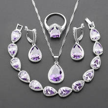 Purple Zircon Necklace Earrings Sets Silver 925 Jewelry Set for Women Free Gift Ring Necklace Pendant Wedding Jewelry 2024 - buy cheap
