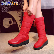 2022 Winter Women Long Snow Boots Platform Wedge Heels Round Toe Black Red Down Plush Casual Travel Lady Fringe Knee High Boots 2024 - buy cheap