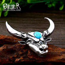 Beier 316L stainless steel Nordic Viking Bull Head Pendant Necklace Classic Animal Green Stone High Quality Jewelry BP8-043 2024 - buy cheap