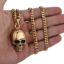 Mens Pendant Necklace Rock Roll Gothic Gold Black Carved Hollow Skull 316L Stainless Steel Pendant Necklace 24inch DHP264 2024 - buy cheap