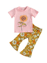 Lioraitiin-Conjunto de ropa para bebé y Niña de 1 a 6 años, Tops de manga corta con estampado de flores, pantalones acampanados, traje de dos piezas 2024 - compra barato