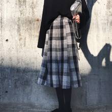 Falda de Tweed negra para mujer, A media pierna Falda plisada, elegante, coreana, Retro, para Otoño e Invierno 2024 - compra barato