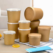 50pcs Kraft paper disposable soup barrel paper bowl white round salad fruit cups takeaway porridge food dessert cup with lid 2024 - buy cheap