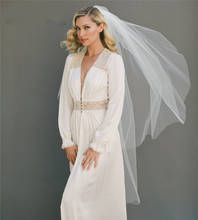 Elegante simples branco marfim véu de casamento com pente macio tule duas camadas longo véus de noiva mantilla acessórios de casamento 2019 2024 - compre barato
