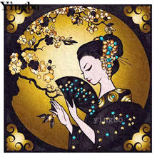 Pintura japonesa geisha bordada com miçangas, faça você mesmo kits ponto cruz redondo 5d imagens mosaico 2024 - compre barato