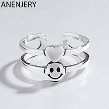 ANENJERY-anillos de plata de ley 925 con doble capa, anillos de plata tailandesa con cara sonriente y corazón de amor, S-R507 ajustable 2024 - compra barato