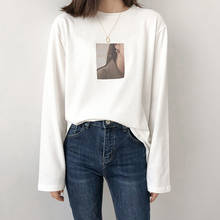 DASSWEI-Camiseta estampada de algodón para mujer, Tops básicos de primavera y otoño, camiseta de manga larga con cuello redondo, jerséis holgados 2024 - compra barato