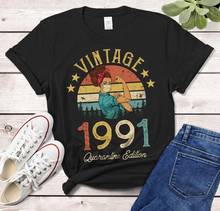 Винтажные 1991 рубашки 30th на день рождения идея подарка для женщин и девочек, мам жена, дочь забавные 100% хлопок футболка с коротким рукавом топы, футболки 2024 - купить недорого