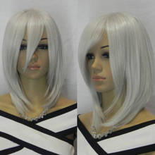 Hot heat resistant free shipping38cm Charm Medium Long Shoulder Length Silver Grey Straight Cosplay Full Wig 2024 - buy cheap