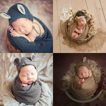 Newborn Knitted Stretch Wrap+Hat Set Crochet Blanket Bonnet Baby Photography Props Infants Photo Shooting Accessories 2024 - buy cheap