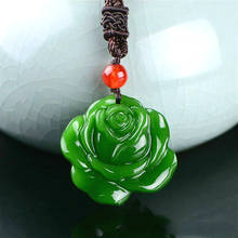 Rose Flower Natural Green Jade Pendant Necklace Hand-Carved Charm Jadeite Jewelry Amulet Fashion Accessories for Men Women Gifts 2024 - buy cheap