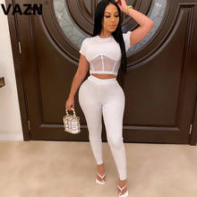 VAZN 2020 Transparent Young Bohemian Fashion Women Clothes Outfit O-neck Sexy Short Sleeve With Full Pant Two Pieces Set 2024 - buy cheap