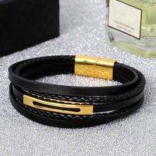 Leather charm men Bracelets Customizable Engraving Stainless Steel Casual Personalized name handmade bracelet couple luxury men 2024 - buy cheap