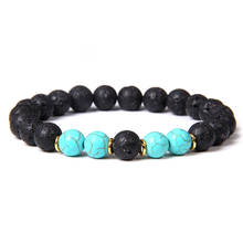 Pulsera de cuentas de Lava volcánica negra Natural Unisex, brazalete de cuentas redondas de turquesas con cuentas de energía para Yoga, a la moda, 8mm 2024 - compra barato