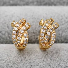 Trendy Gold Copper Plated Round Hoop Earrings White Square Cubic Zirconia Stone For Women Fashion Jewelry Accessories Gift 2024 - buy cheap