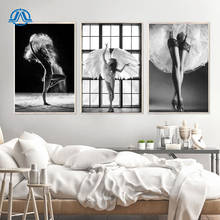 Quadro de balé com asa de anjo, preto, branco, escandinavo, fashion, poster nórdico, arte em parede, pintura em tela, decoração moderna para sala de estar 2024 - compre barato