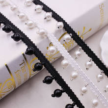 10Yards White Black Pearl Beaded Lace Trim Tape Lace Ribbon African Lace Fabric Collar Dress Sewing Garment Headdress Materials 2024 - buy cheap