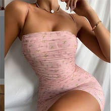 WJFZQM-Vestido corto de verano plisado con tirantes finos, minivestido sexy ajustado de malla con espalda descubierta para mujer, plisado, color rosa 2024 - compra barato