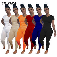 CM.YAYA Active Solid Elastic Sweatsuit Women's Set Tee Tops and Legging Matching Set Jogger Tracksuit Two 2 Piece Set Outfit 2024 - buy cheap