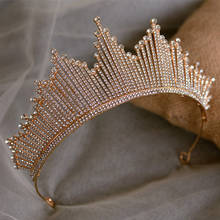 Tiara de princesa com strass para casamento, coroa de cristal coreana para noivas e mulheres, joia diadema dourada 2024 - compre barato