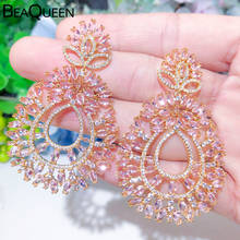 BeaQueen Fairy Purple Pink Marquise Cubic Zircon Paved Hollow Flower Big Drop Statement Earrings for Women Party Jewelry E351 2024 - buy cheap