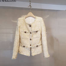 Runway outono e inverno de luxo alta qualidade tweed pequena fragrância casaco de lã em torno do pescoço single-breasted feminino jaqueta 2024 - compre barato