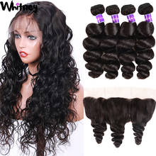 Peruvian Loose Wave Bundles With Closure 100% Remy Human Hair Free Middle Part Frontal With Bundles Transparent Lace Frontal 2024 - buy cheap