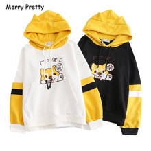 Merry Pretty Women Cartoon Dog Embroidery Harajuku Hoodies Sweatshirts 2020 Winter Patchwork Hooded Plus Velvet Pullovers 2024 - buy cheap