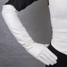 Long Leather Gloves 50cm Lady Emulation Leather Sheepskin PU White Silky Lined Warm Slim Hand Women Gloves Free Shipping PU83 2024 - buy cheap