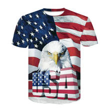 Camiseta masculina americana da águia careca impressa em torno do pescoço, moda clássica bandeira americana padrão menino e menina de manga curta 3d 2024 - compre barato