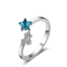 Женское Открытое кольцо из серебра 925 пробы с синим цирконием 2024 - купить недорого