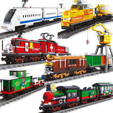 Ausini city-tren de pasajeros de carga para niños, modelo de bloques de construcción, Motor de energía eléctrica, vías de tren, juegos de rieles, juguetes de construcción para niños 2024 - compra barato