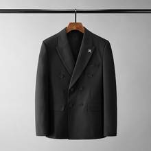 Мужской Блейзер, черный, роскошный, двубортный, с цветами, металлическая брошь, модный, приталенный, вечерний, размера плюс 5xl 2024 - купить недорого