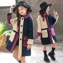 Осенне-зимнее длинное шерстяное пальто для девочек-подростков, куртка, одежда, верхняя одежда для девочек из смешанной шерсти, детская плотная теплая верхняя одежда, пальто 2024 - купить недорого