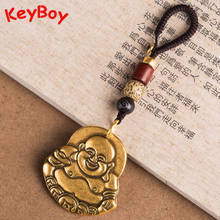 Brass Smiling Maitreya Buddha Figurines Tag Car Key Chain Pendant Jewelry DIY Handmade Bodhi Lanyard Keyring Hanging Accessories 2024 - buy cheap