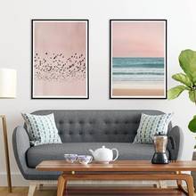 Corar cor-de-rosa estilo azul oceano imprime seascape cartaz da lona pintura parede arte fotos para sala de estar casa moderna decorativa 2024 - compre barato