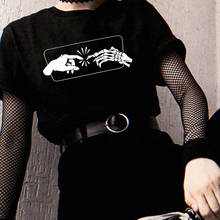 Camiseta gótica verão feminina, nova camiseta punk escura estampa de osso de mão de horror folgada, camiseta estilo vintage harajuku 2024 - compre barato