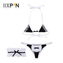 Conjunto de Bikini y lencería para dama, traje de baño Sexy con encaje de tres puntos, traje de mucama, Cosplay 2024 - compra barato