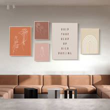 Pôster de arte abstrata para parede, pintura em tela, blush, rosa, boho, imagem de desenho de linha feminina, decoração minimalista para casa 2024 - compre barato