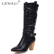 Lsewilly-Botas de media caña para mujer, zapatos de tacón alto con punta redonda y hebilla, para otoño e invierno, Europa occidental, 2020 2024 - compra barato