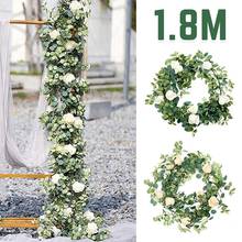 Decorações de casamento de hera, flores artificiais em arco, decoração com folhas de eucalipto, 8 flores, guirlanda de parede suspensa, 1.8m 2024 - compre barato
