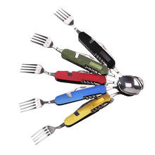 Utensílio multi-ferramenta dobrável para acampamento, garfo e lata portátil abridor de garrafa, colher, faca, talheres, piquenique 2024 - compre barato