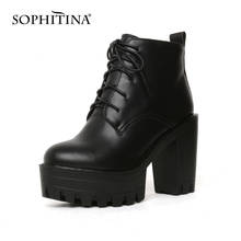 Sophitina martin novas botas de alta qualidade couro genuíno fundo grosso confortável dedo do pé redondo sapatos legal zíper botas femininas PO405-1 2024 - compre barato