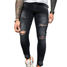 Jeans Men Slim Fit Denim Pant With Zipper Fashion Men Clothes Ripped Skinny Jeans Stretch Destroyed Frayed Pencil Pants Trousers 2024 - buy cheap