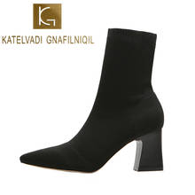 KATELVADI/женские облегающие ботильоны с острым носком ботинки на высоком квадратном каблуке 7 см Женская модная обувь K-497 2024 - купить недорого