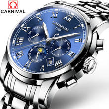 Original brand CARNIVAL Calendar luminous watch men moon phase automatic mechanical watches full steel waterproof clock montre 2024 - buy cheap