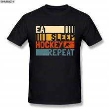 Мужская футболка с принтом Eat Sleep Hockey Repeat, 100% хлопок, Повседневная футболка с коротким рукавом и круглым вырезом, модная модель sbz6168 2024 - купить недорого