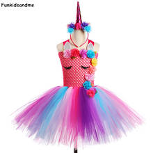 Vestido de princesa tutu para meninas, fantasia de unicórnio infantil para cosplay, dia das bruxas, cavalo, flor, vestido de tule 2024 - compre barato
