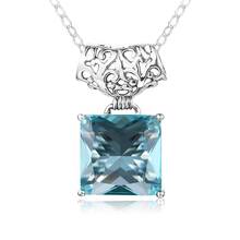 Aquamarine Necklace Pendant Real 925 Sterling Silver Pendants For Women Sky Blue Topaz Rectangle Vintage Viking Fine Jewelry Hot 2024 - buy cheap